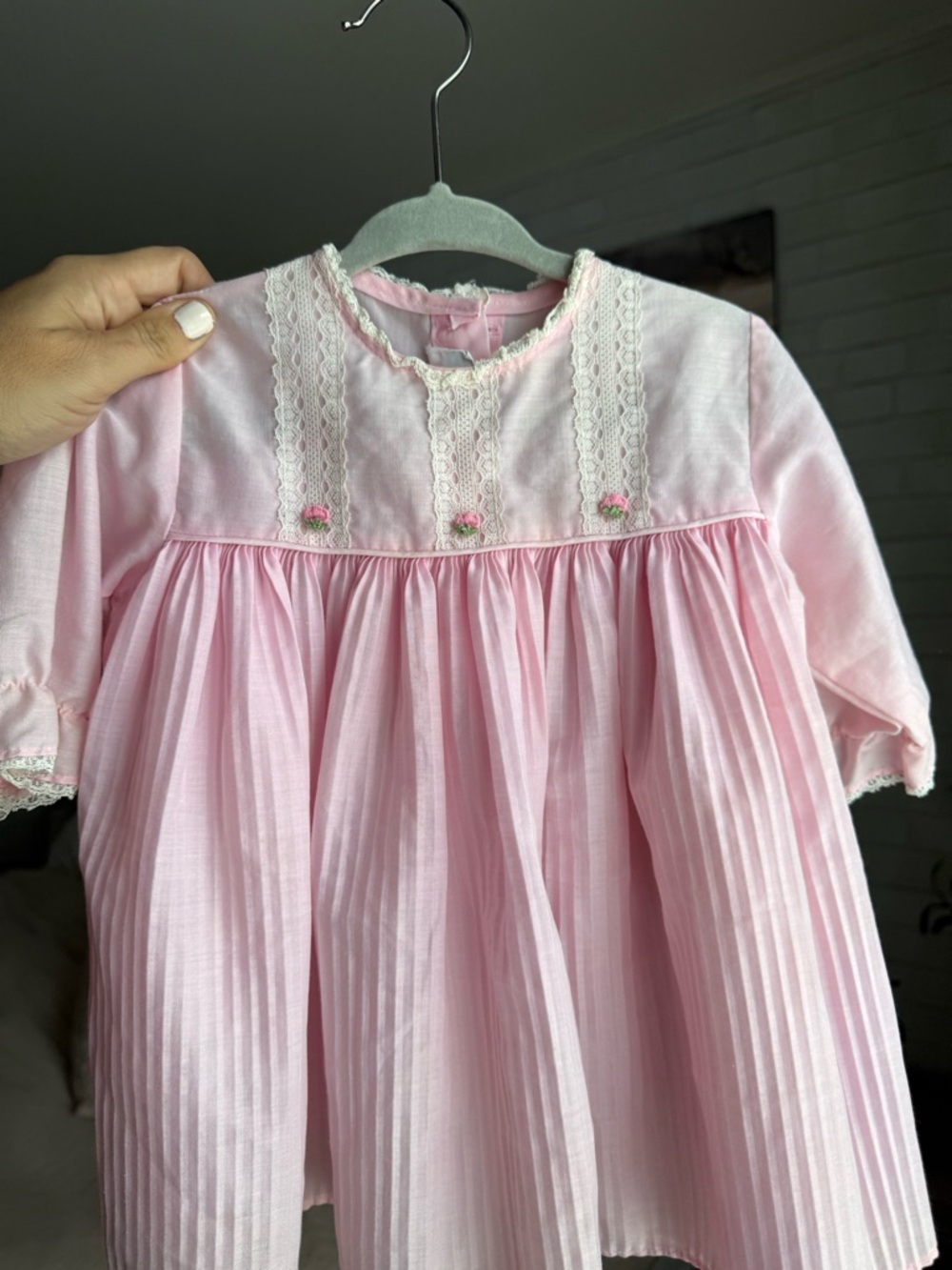 Vintage toddler time Classic Pink Lace-Trim baby dress
